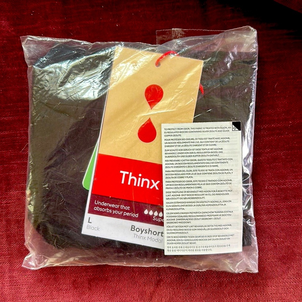 THINX Boyshort, unopened. Black, size Large